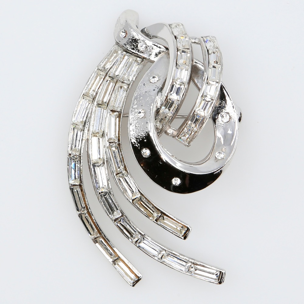 Alfred Philippe Trifari Comet Atomic Swoop Brooch Patent Rhinestone Brooch 1953